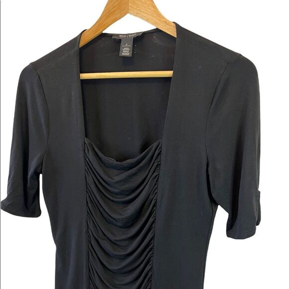 WHITE HOUSE BLACK MARKET Front Ruched Scoop Neck Fitted 3/4 Sleeve Top S - Picture 2 of 8